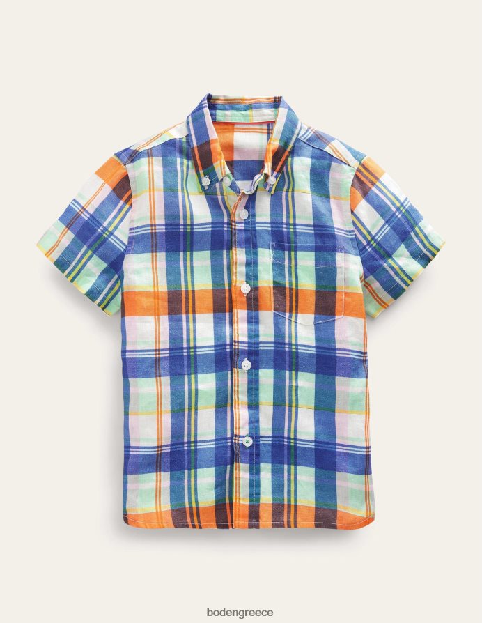 οπάλιο φωτιάς/πράσινα μαντρέ είδη ένδυσης βαμβακερό λινό πουκάμισο Boden αγόρια 464PH8847