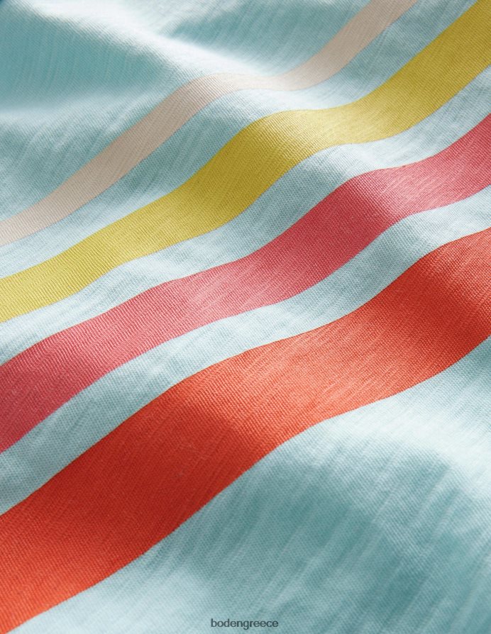 παγωμένο ακουα μπλε είδη ένδυσης χαλαρό ριγέ βαμβακερό μπλουζάκι Boden αγόρια 464PH8848