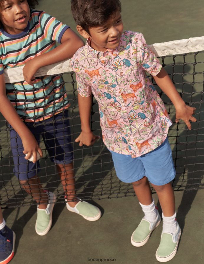 καμέο ροζ τροπικός κήπος είδη ένδυσης βαμβακερό λινό πουκάμισο Boden αγόρια 464PH8850