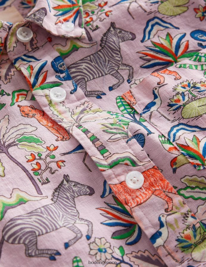 καμέο ροζ τροπικός κήπος είδη ένδυσης βαμβακερό λινό πουκάμισο Boden αγόρια 464PH8850