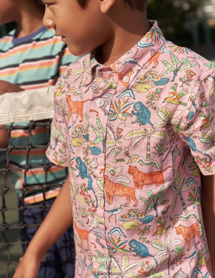 καμέο ροζ τροπικός κήπος είδη ένδυσης βαμβακερό λινό πουκάμισο Boden αγόρια 464PH8850