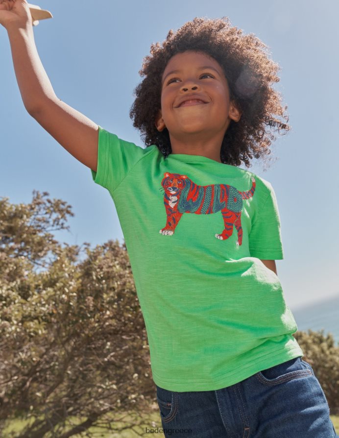 πράσινη τίγρη αλόης είδη ένδυσης βαμβακερό μπλουζάκι με animal printed Boden αγόρια 464PH8858