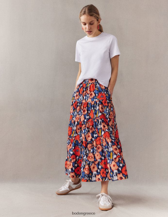 ναυτικό & αφηρημένο παπαρούνα μεγάλο είδη ένδυσης μίντι φούστα από ποπλίνα Boden γυναίκες 464PH81516