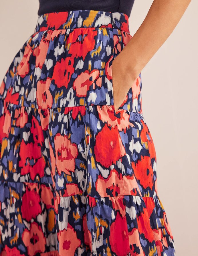 ναυτικό & αφηρημένο παπαρούνα μεγάλο είδη ένδυσης μίντι φούστα από ποπλίνα Boden γυναίκες 464PH81516