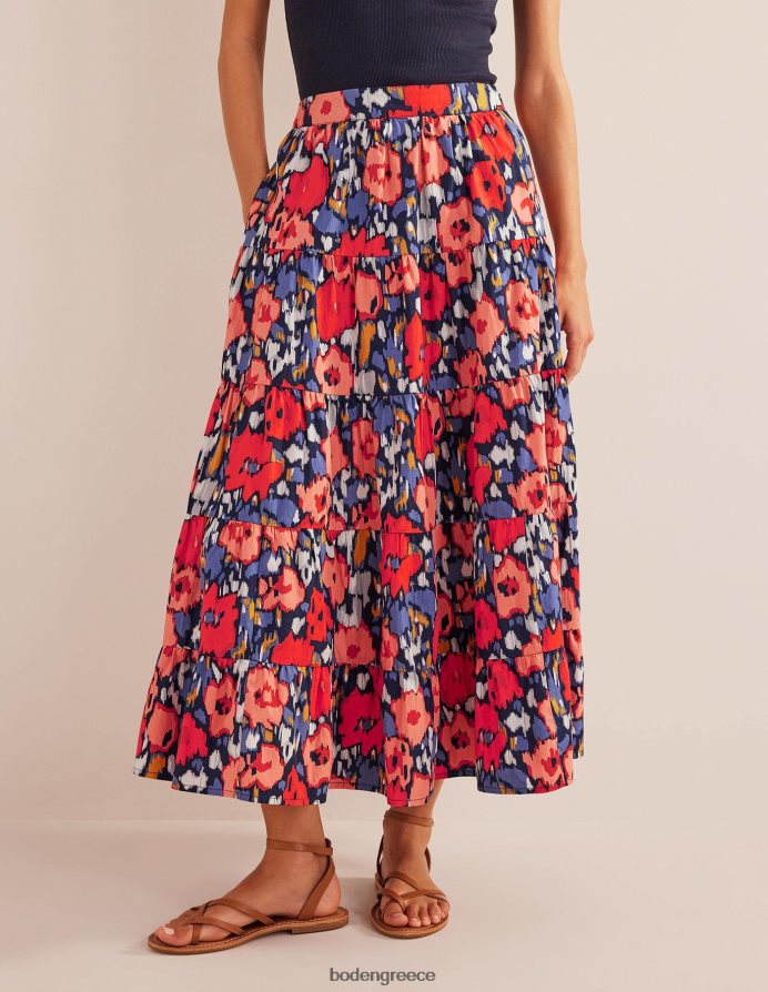 ναυτικό & αφηρημένο παπαρούνα μεγάλο είδη ένδυσης μίντι φούστα από ποπλίνα Boden γυναίκες 464PH81516