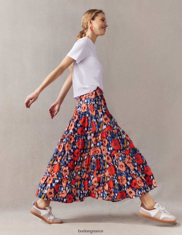 ναυτικό & αφηρημένο παπαρούνα μεγάλο είδη ένδυσης μίντι φούστα από ποπλίνα Boden γυναίκες 464PH81516