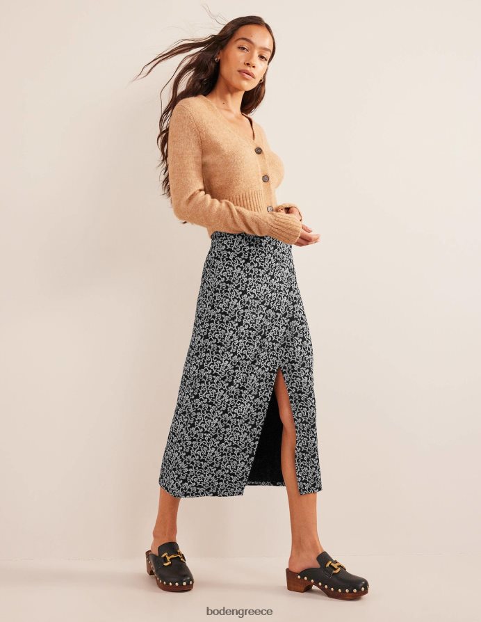 μαύρο & αφηρημένο κλήμα είδη ένδυσης μίντι φούστα ζέρσεϊ με σπαστό στο πλάι Boden γυναίκες 464PH82516