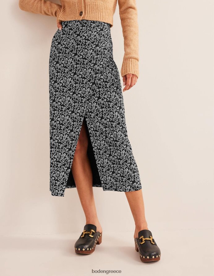 μαύρο & αφηρημένο κλήμα είδη ένδυσης μίντι φούστα ζέρσεϊ με σπαστό στο πλάι Boden γυναίκες 464PH82516