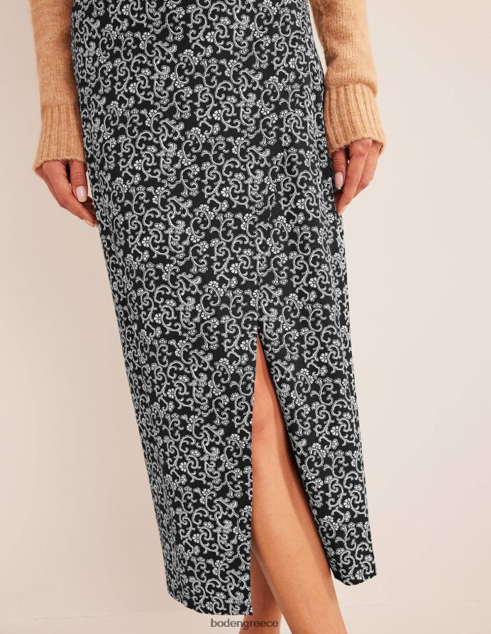 μαύρο & αφηρημένο κλήμα είδη ένδυσης μίντι φούστα ζέρσεϊ με σπαστό στο πλάι Boden γυναίκες 464PH82516