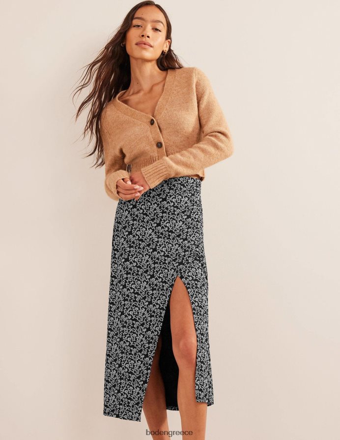 μαύρο & αφηρημένο κλήμα είδη ένδυσης μίντι φούστα ζέρσεϊ με σπαστό στο πλάι Boden γυναίκες 464PH82516