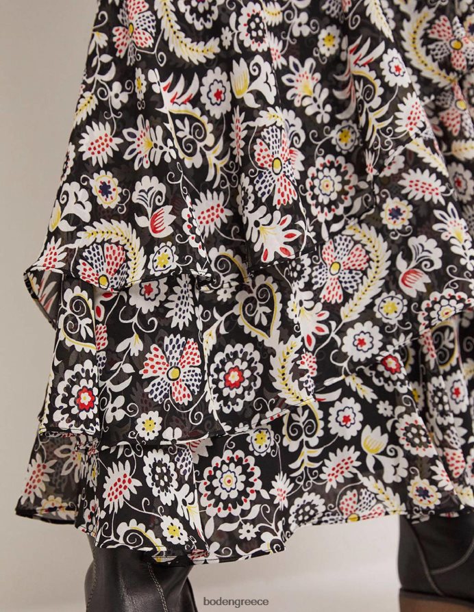 μαύρη & τροπική γοητεία είδη ένδυσης μάξι φούστα πολλαπλών βολάν Boden γυναίκες 464PH82562