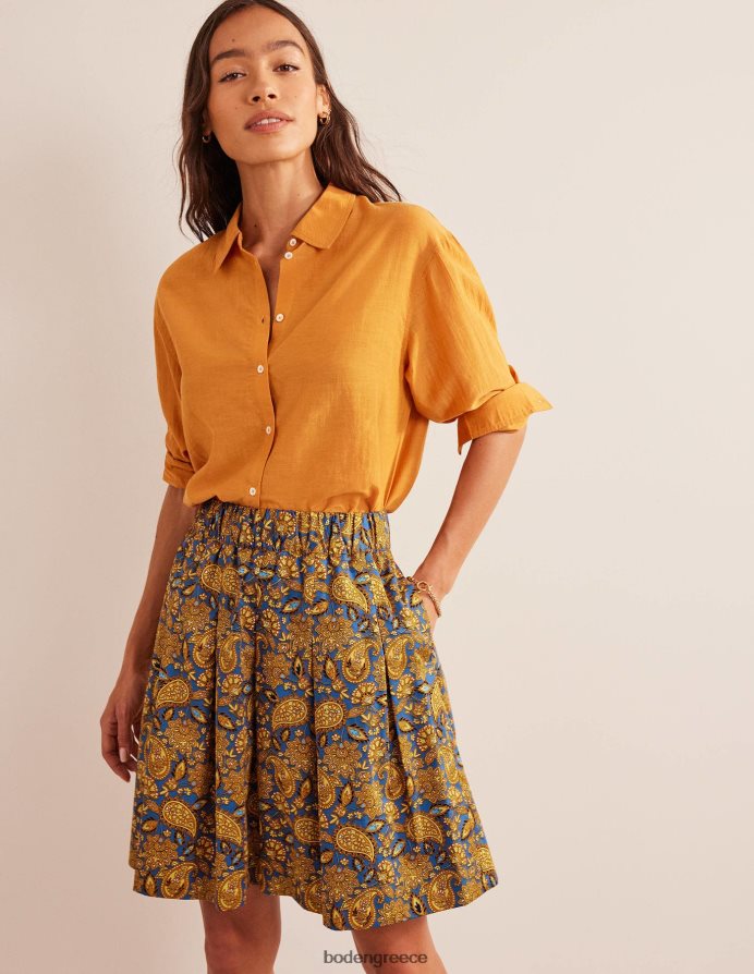 Harvest Gold & Paisley βεράντα είδη ένδυσης βαμβακερή πλισέ φούστα Boden γυναίκες 464PH81218
