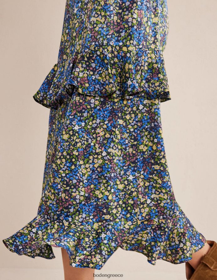 νεφελώματα μπλε & πέταλο gatdenia είδη ένδυσης midi φούστα από σατέν βολάν Boden γυναίκες 464PH82512