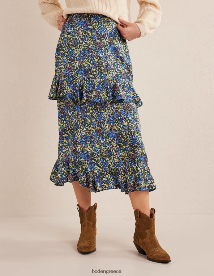 νεφελώματα μπλε & πέταλο gatdenia είδη ένδυσης midi φούστα από σατέν βολάν Boden γυναίκες 464PH82512