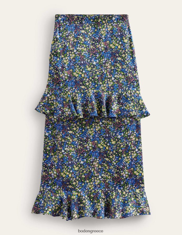 νεφελώματα μπλε & πέταλο gatdenia είδη ένδυσης midi φούστα από σατέν βολάν Boden γυναίκες 464PH82512