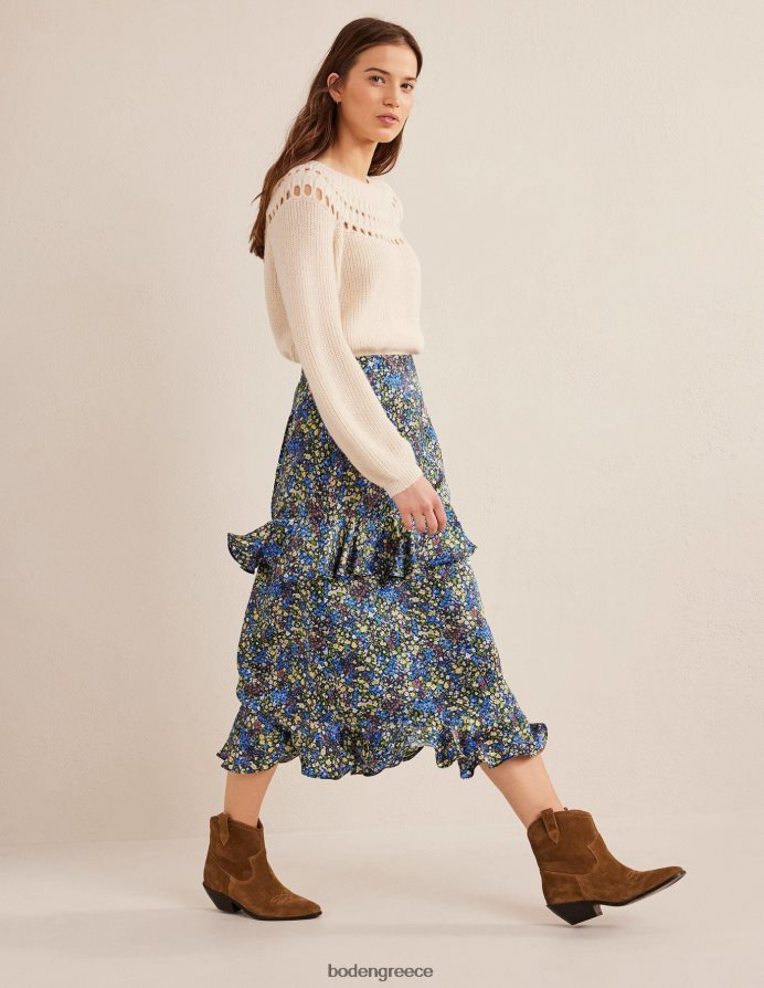 νεφελώματα μπλε & πέταλο gatdenia είδη ένδυσης midi φούστα από σατέν βολάν Boden γυναίκες 464PH82512