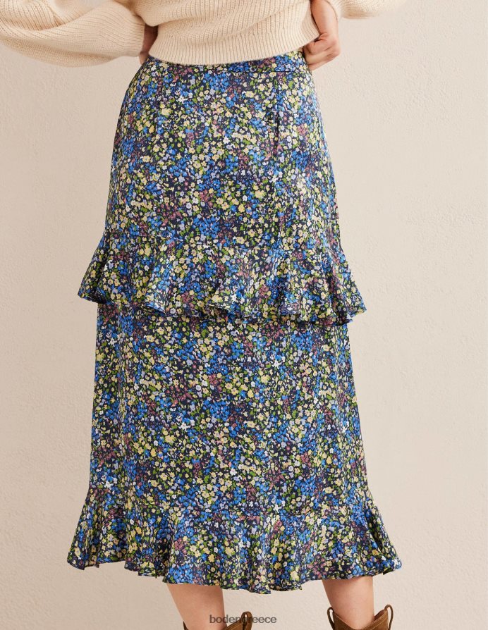 νεφελώματα μπλε & πέταλο gatdenia είδη ένδυσης midi φούστα από σατέν βολάν Boden γυναίκες 464PH82512