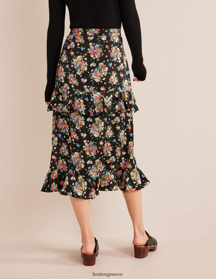 μαύρο & άγριο σύμπλεγμα είδη ένδυσης midi φούστα από σατέν βολάν Boden γυναίκες 464PH82129