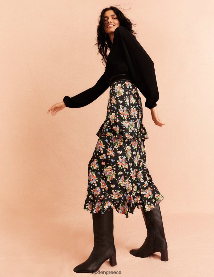 μαύρο & άγριο σύμπλεγμα είδη ένδυσης midi φούστα από σατέν βολάν Boden γυναίκες 464PH82129