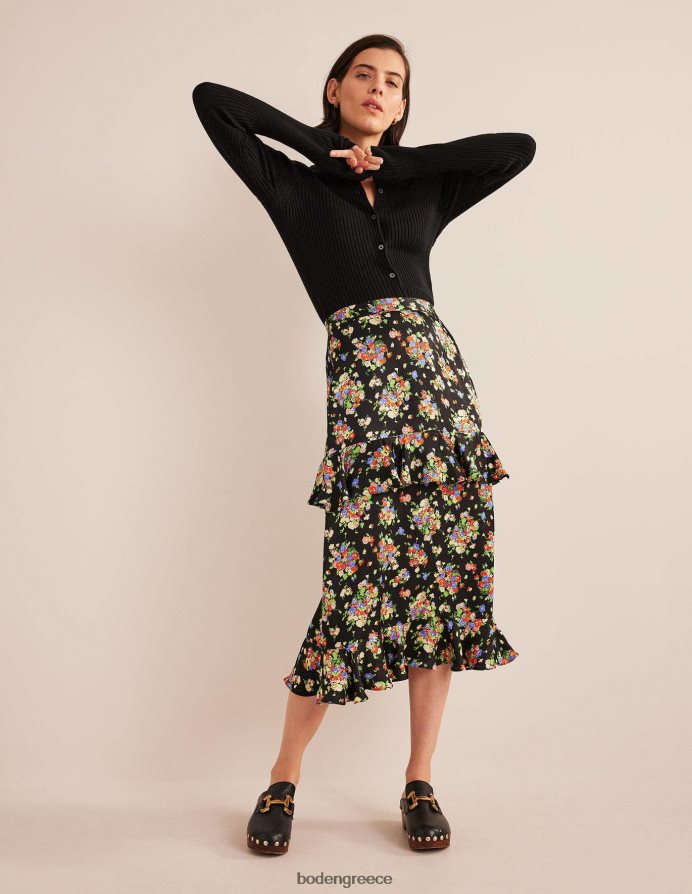 μαύρο & άγριο σύμπλεγμα είδη ένδυσης midi φούστα από σατέν βολάν Boden γυναίκες 464PH82129