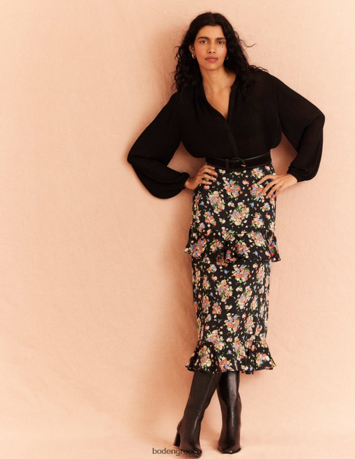 μαύρο & άγριο σύμπλεγμα είδη ένδυσης midi φούστα από σατέν βολάν Boden γυναίκες 464PH82129