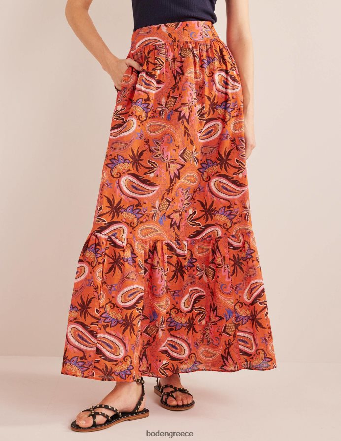 κοράλλι και παράδεισος paisley είδη ένδυσης βαμβακερή μάξι φούστα σε επίπεδα Boden γυναίκες 464PH81231