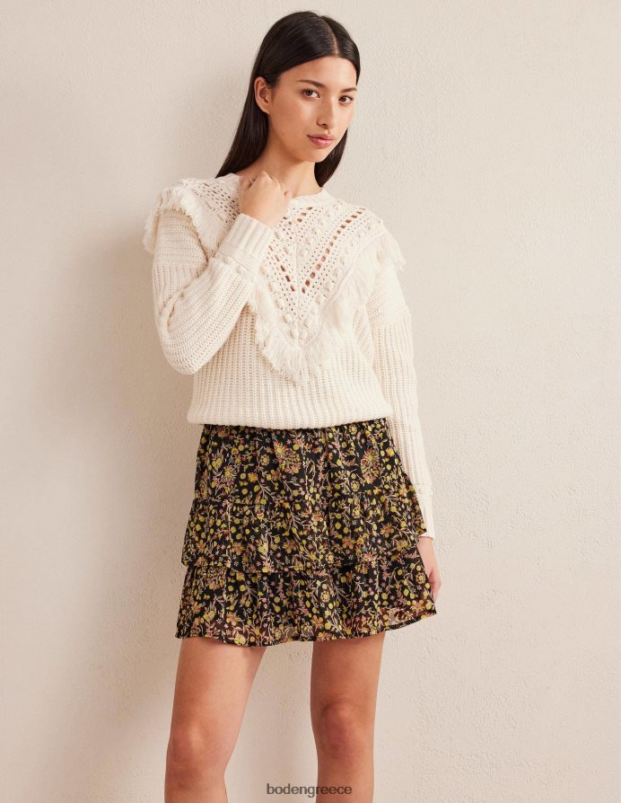 μαύρο & αγριολούλουδο paisley είδη ένδυσης βολάν μίνι φούστα Boden γυναίκες 464PH82223