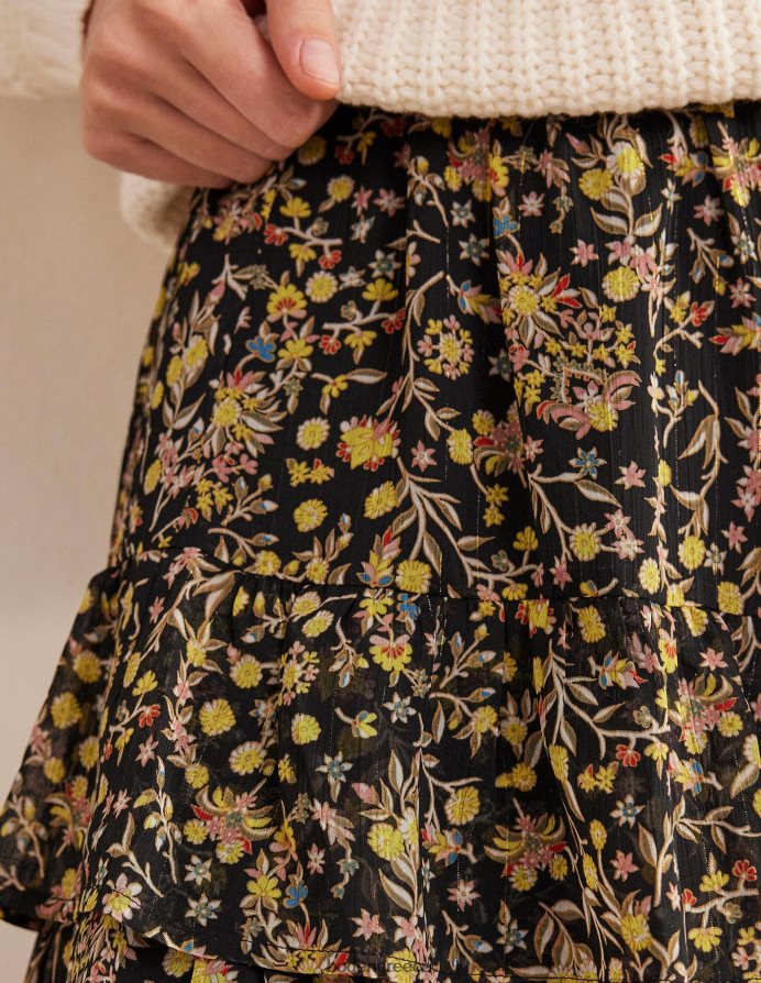 μαύρο & αγριολούλουδο paisley είδη ένδυσης βολάν μίνι φούστα Boden γυναίκες 464PH82223