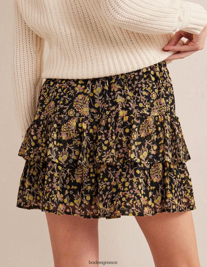 μαύρο & αγριολούλουδο paisley είδη ένδυσης βολάν μίνι φούστα Boden γυναίκες 464PH82223