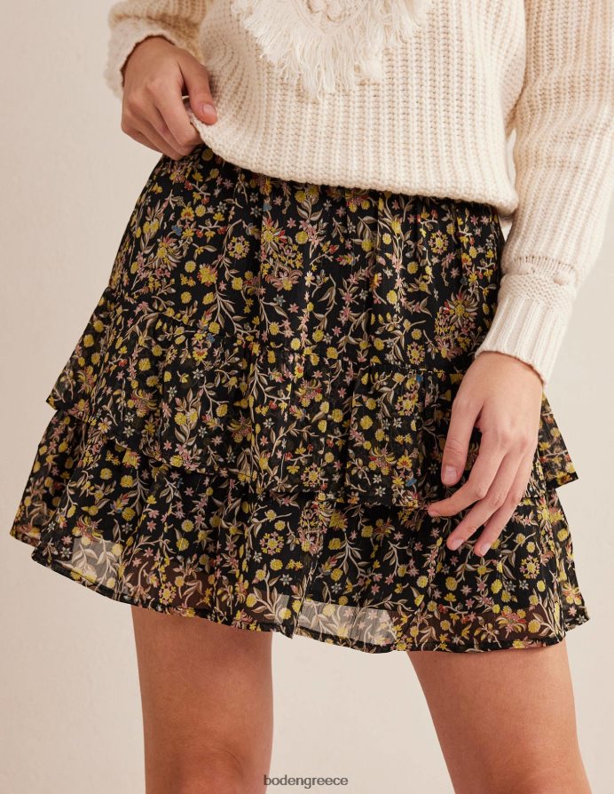 μαύρο & αγριολούλουδο paisley είδη ένδυσης βολάν μίνι φούστα Boden γυναίκες 464PH82223