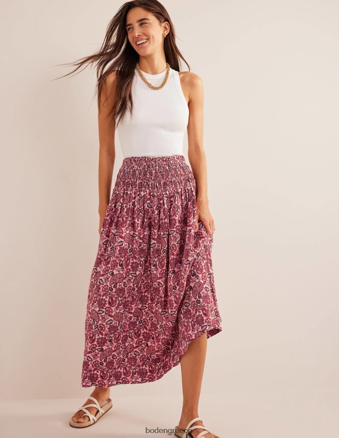 βεράντα με ροζ κιμωλία και paisley είδη ένδυσης μίντι φούστα από λινό σιρίτι στη μέση Boden γυναίκες 464PH82491