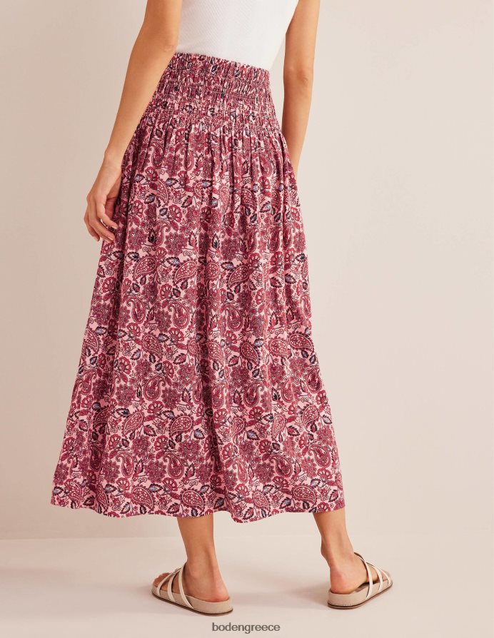 βεράντα με ροζ κιμωλία και paisley είδη ένδυσης μίντι φούστα από λινό σιρίτι στη μέση Boden γυναίκες 464PH82491