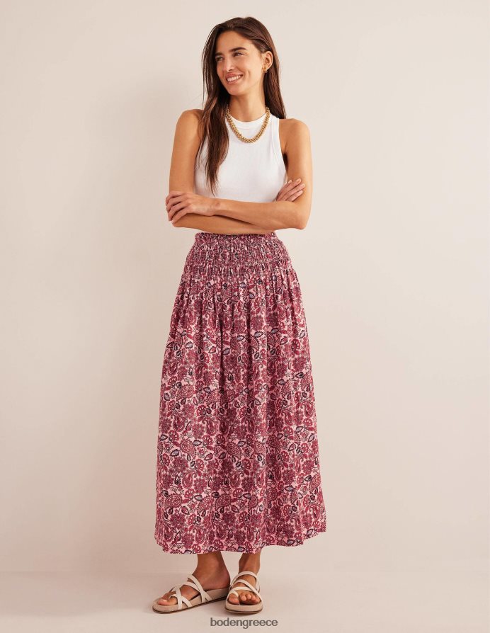 βεράντα με ροζ κιμωλία και paisley είδη ένδυσης μίντι φούστα από λινό σιρίτι στη μέση Boden γυναίκες 464PH82491