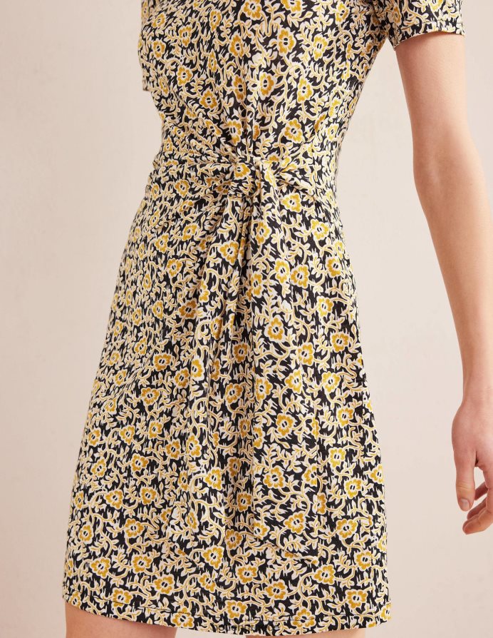 μαύρο & τριφύλλι στροβιλισμός είδη ένδυσης φόρεμα ζέρσεϊ μπροστά με κόμπο Boden γυναίκες 464PH81018