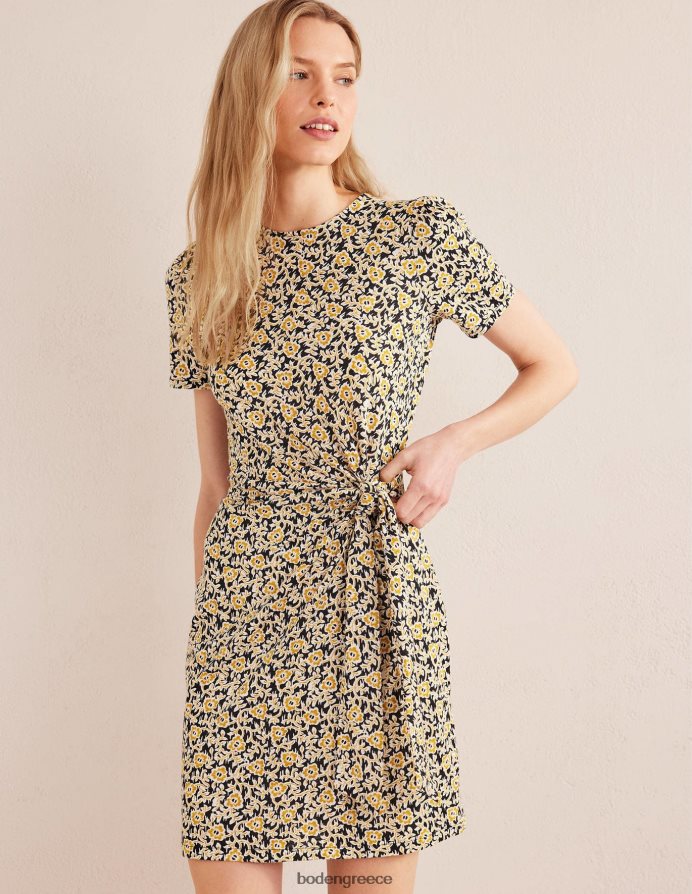 μαύρο & τριφύλλι στροβιλισμός είδη ένδυσης φόρεμα ζέρσεϊ μπροστά με κόμπο Boden γυναίκες 464PH81018