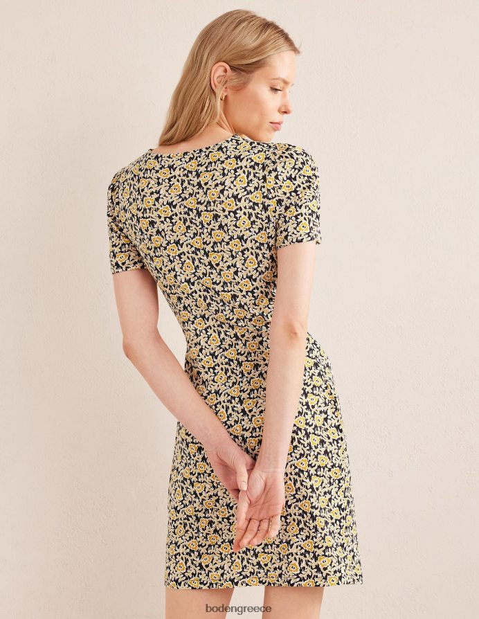 μαύρο & τριφύλλι στροβιλισμός είδη ένδυσης φόρεμα ζέρσεϊ μπροστά με κόμπο Boden γυναίκες 464PH81018