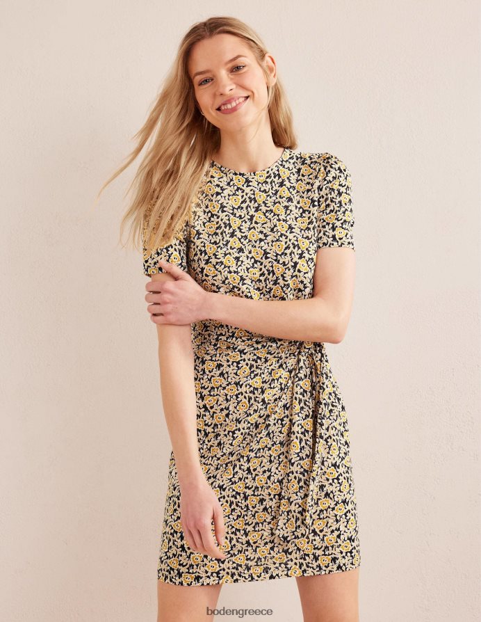 μαύρο & τριφύλλι στροβιλισμός είδη ένδυσης φόρεμα ζέρσεϊ μπροστά με κόμπο Boden γυναίκες 464PH81018