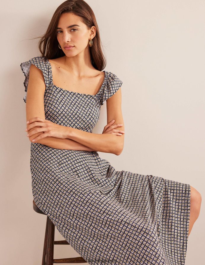 μαύρο & ανθισμένο μπουμπούκι είδη ένδυσης μίντι φόρεμα ζέρσεϊ με λεπτομέρεια Boden γυναίκες 464PH81021