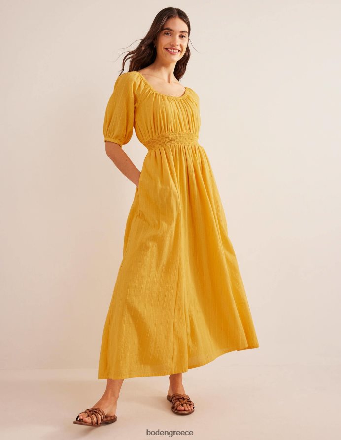 κίτρινη υφή είδη ένδυσης μάξι φόρεμα με λαιμόκοψη Boden γυναίκες 464PH81030