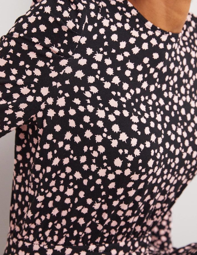 μαύρο & πέφτοντας μπουμπούκι είδη ένδυσης Μίντι φόρεμα ζέρσεϊ με φουσκωτά μανίκια Boden γυναίκες 464PH81039