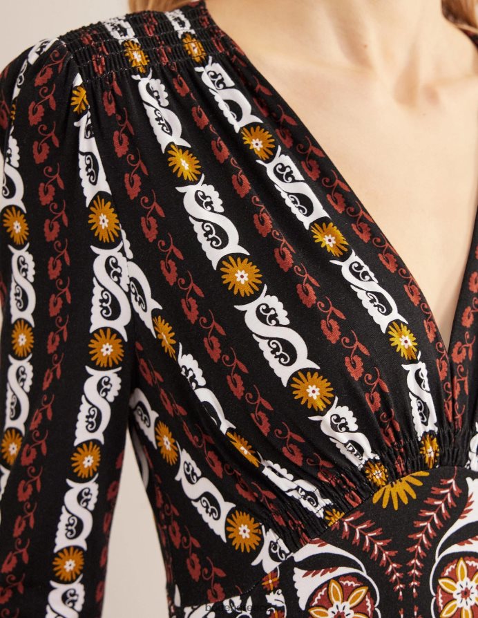 μαύρη & πλούσια ρίγα είδη ένδυσης τζέρσεϊ μίντι φόρεμα τσαγιού Boden γυναίκες 464PH81051