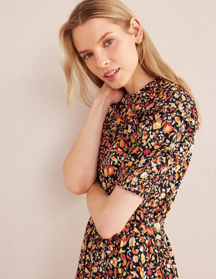 μαύρο & μπλοκ πέταλο είδη ένδυσης μίντι φόρεμα ζέρσεϊ λεπτομέρεια γιοκ Boden γυναίκες 464PH81103