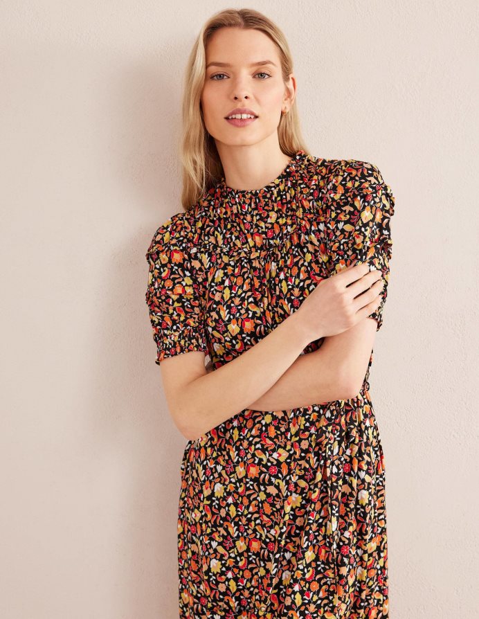 μαύρο & μπλοκ πέταλο είδη ένδυσης μίντι φόρεμα ζέρσεϊ λεπτομέρεια γιοκ Boden γυναίκες 464PH81103