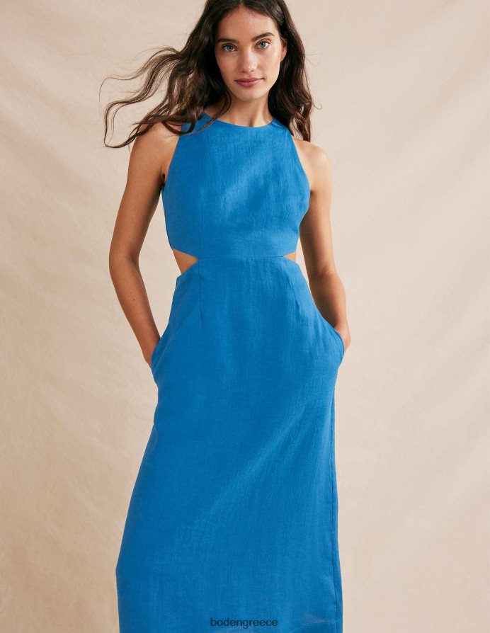 κρυστάλλινο γαλαζοπράσινο είδη ένδυσης κομμένο λινό μίντι φόρεμα Boden γυναίκες 464PH81112