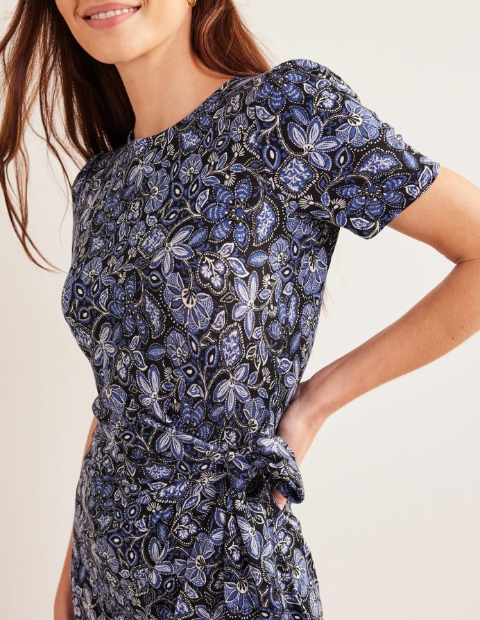 αληθινό ναυτικό και ανατολίτικο κρίνο είδη ένδυσης Μίντι φόρεμα ζέρσεϊ μπροστά με κόμπο Boden γυναίκες 464PH81144