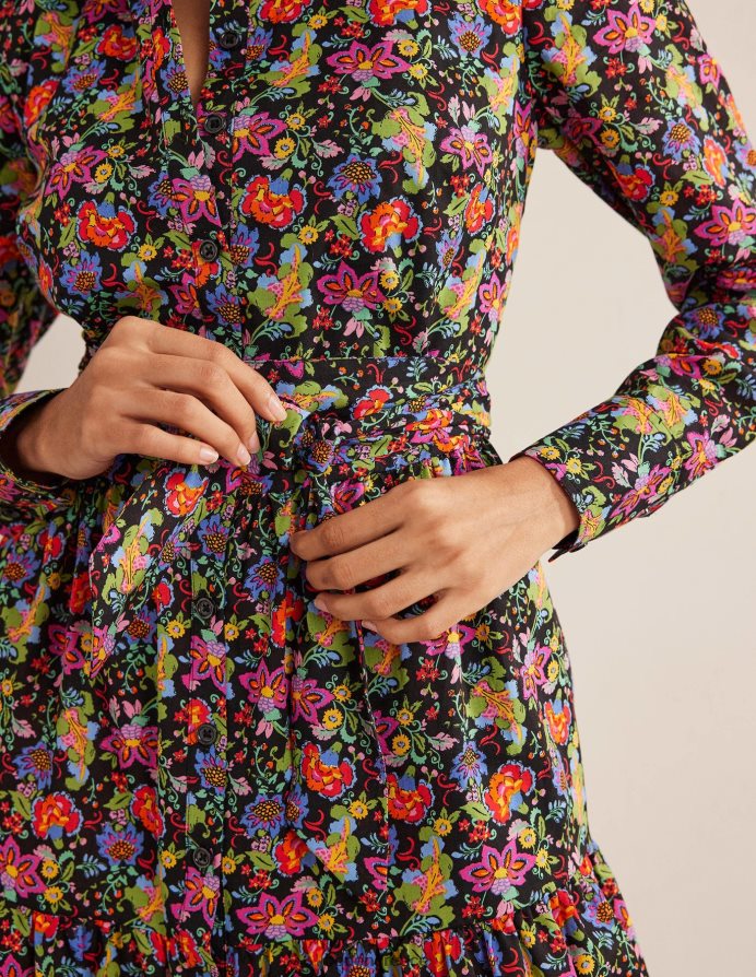 κήπος με μαύρο και γαρύφαλλο είδη ένδυσης βαμβακερό μίνι φόρεμα πουκάμισο σε επίπεδα Boden γυναίκες 464PH81172