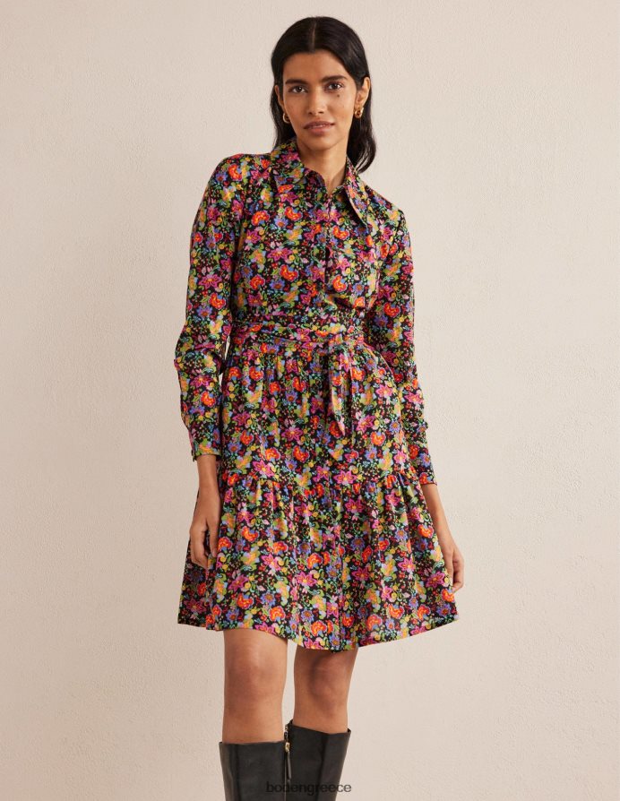 κήπος με μαύρο και γαρύφαλλο είδη ένδυσης βαμβακερό μίνι φόρεμα πουκάμισο σε επίπεδα Boden γυναίκες 464PH81172