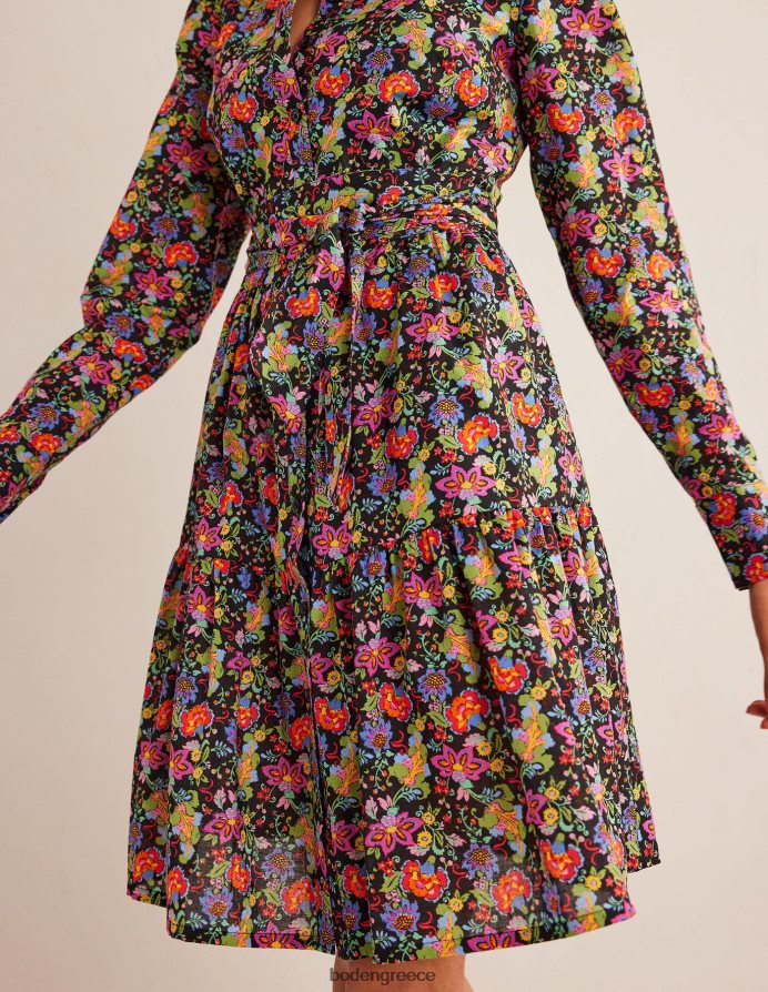 κήπος με μαύρο και γαρύφαλλο είδη ένδυσης βαμβακερό μίνι φόρεμα πουκάμισο σε επίπεδα Boden γυναίκες 464PH81172