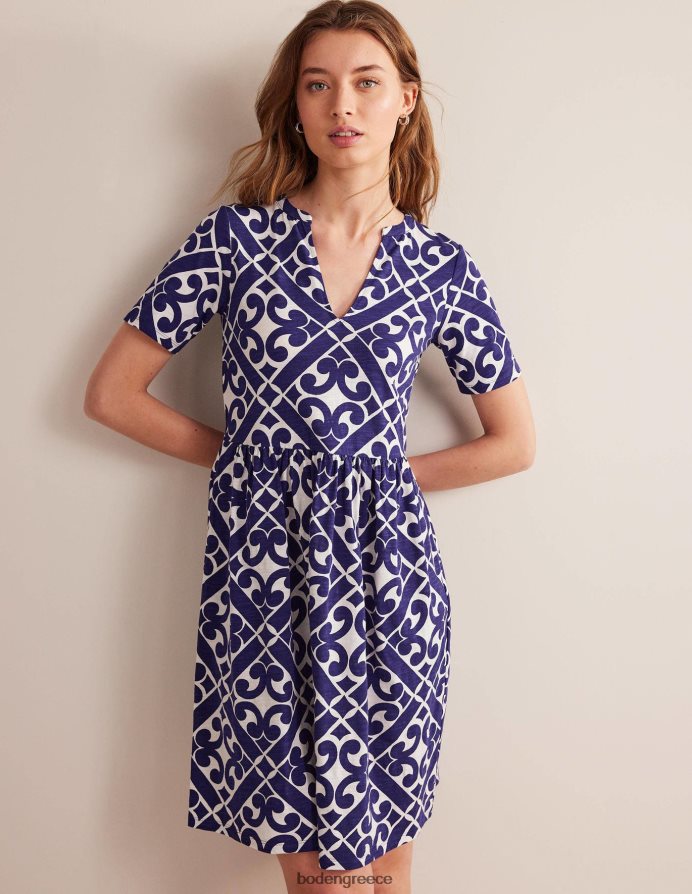 Πρωσικό μπλε & ήρεμο γεωγραφικό είδη ένδυσης φόρεμα ζέρσεϊ με εύκολη εγκοπή Boden γυναίκες 464PH81174