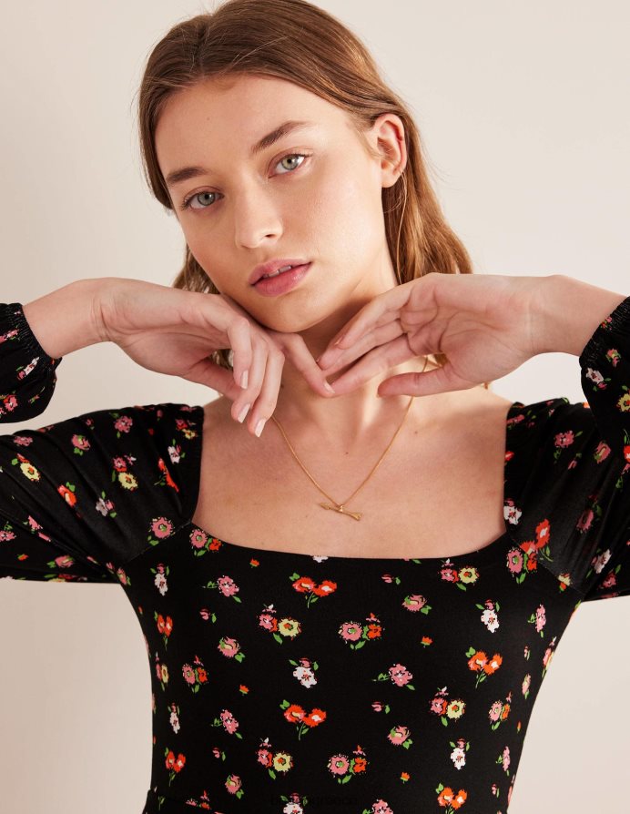 μαύρο & φινετσάτο κλωνάρι είδη ένδυσης Μίντι φόρεμα ζέρσεϊ με τετράγωνο λαιμό Boden γυναίκες 464PH81178